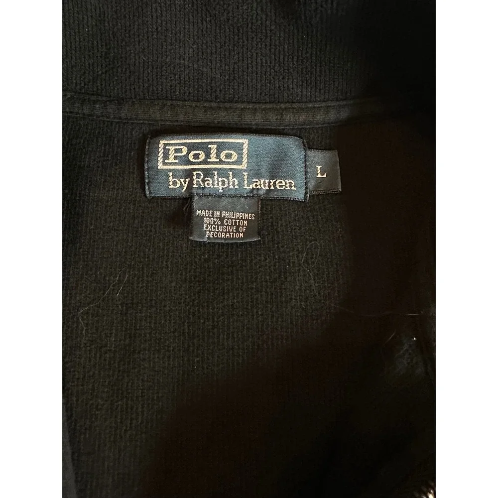 Polo Ralph Lauren Quarter Zip Mens L Black Red Pony Cotton Pullover